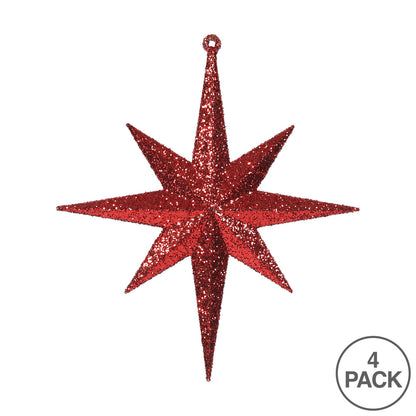 10" Glitter Bethlehem Star Ornament - Red - Set of 4 Red — view 3