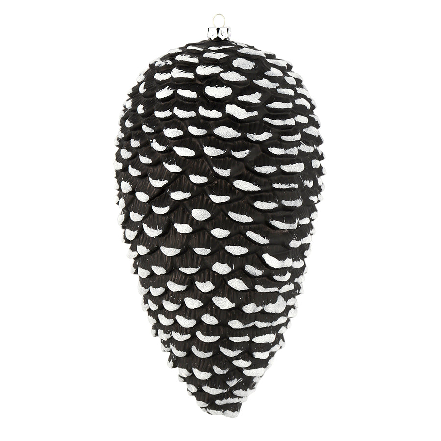 7" Matte Glitter Pinecone Ornament - Black/White - Set of 4 Black/White