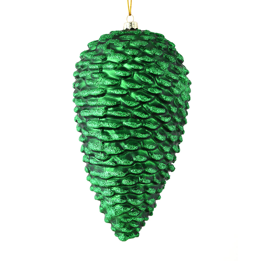7" Matte Glitter Pinecone Ornament - Emerald - Set of 4 Emerald — view 1