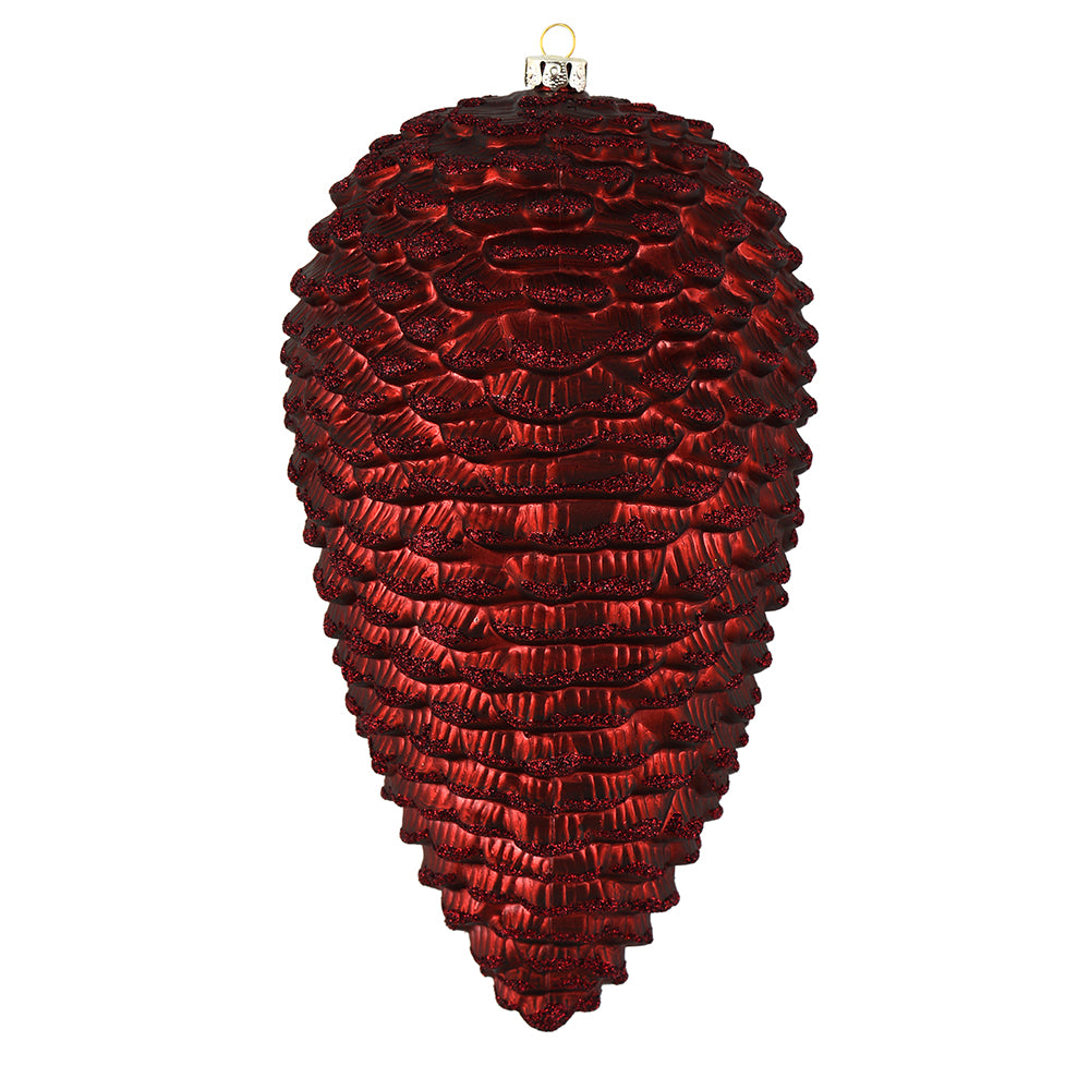 7" Matte Glitter Pinecone Ornament - Burgundy - Set of 4 Burgundy — view 1