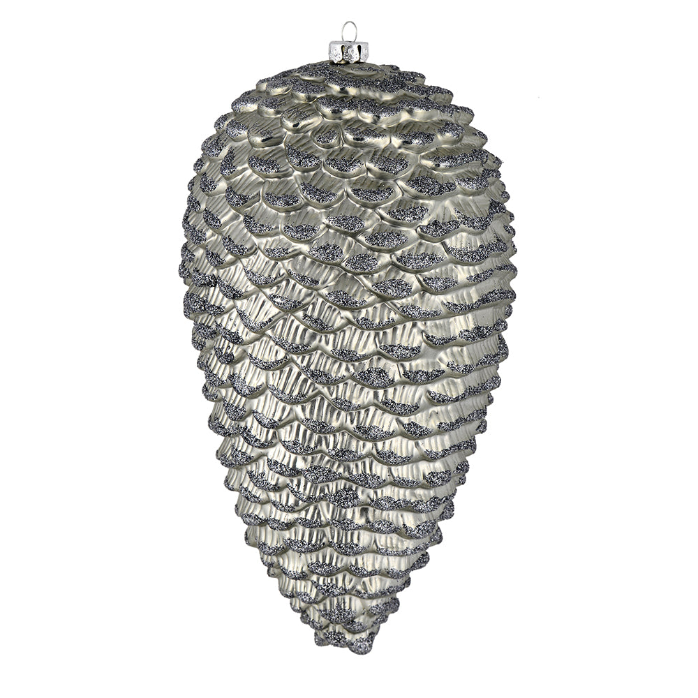 7" Matte Glitter Pinecone Ornament - Pewter - Set of 4 Pewter — view 1