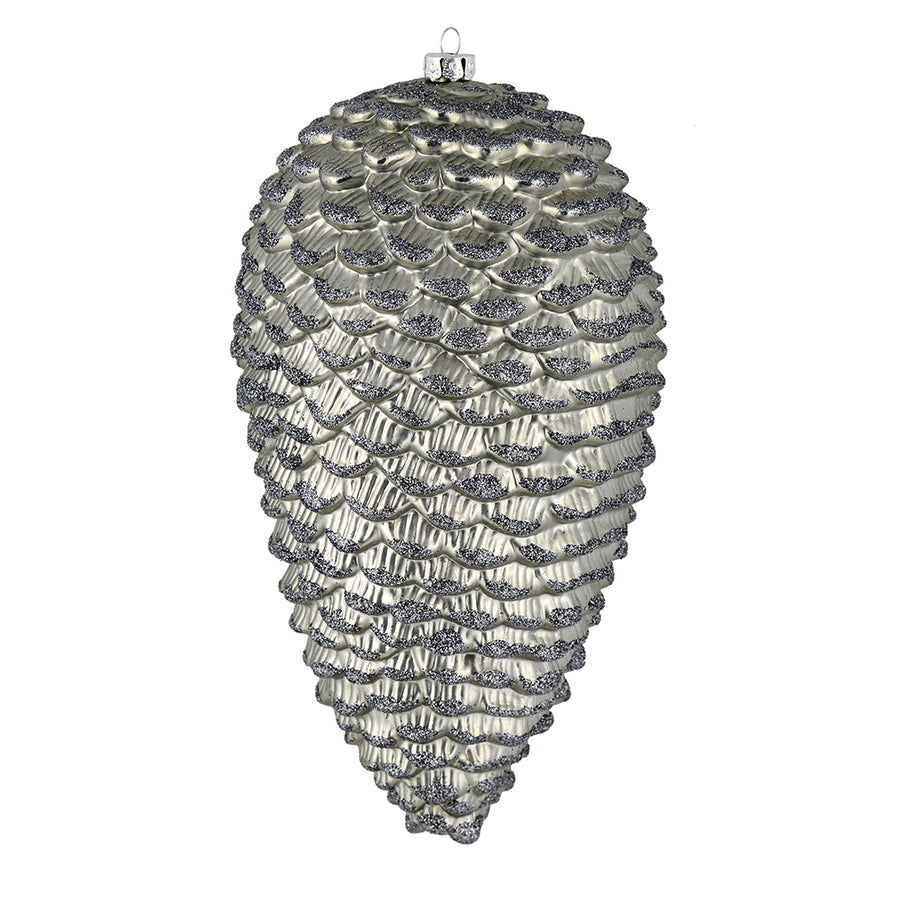 7" Matte Glitter Pinecone Ornament - Pewter - Set of 4 Pewter