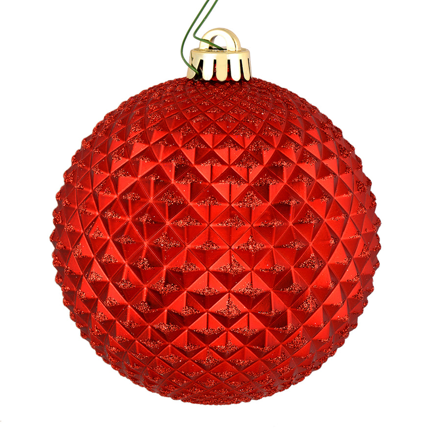 4" Durian Glitter Ball Ornament - Red - Set of 6