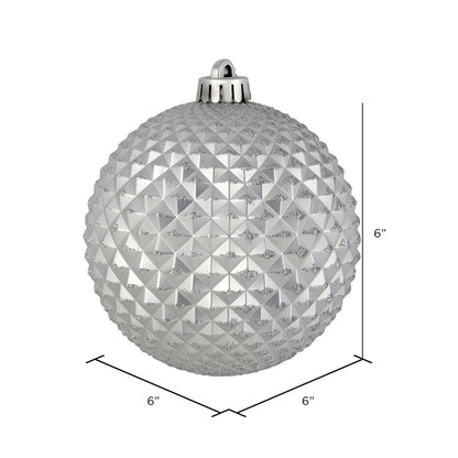 4" Durian Glitter Ball Ornament - Silver - Set of 6 Silver — view 2