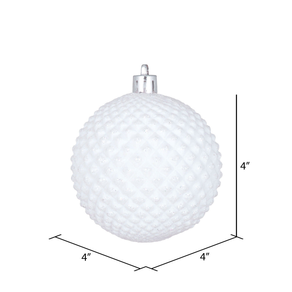 4" Durian Glitter Ball Ornament - White - Set of 6 White — view 1