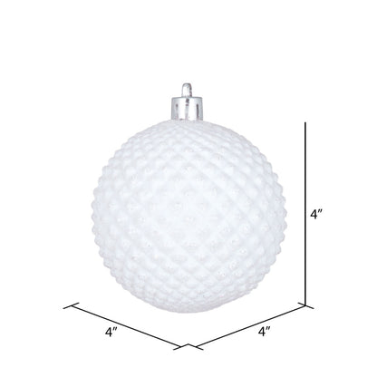 4" Durian Glitter Ball Ornament - White - Set of 6 White — view 1