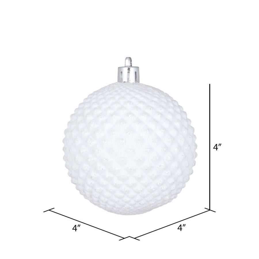 4" Durian Glitter Ball Ornament - White - Set of 6 White