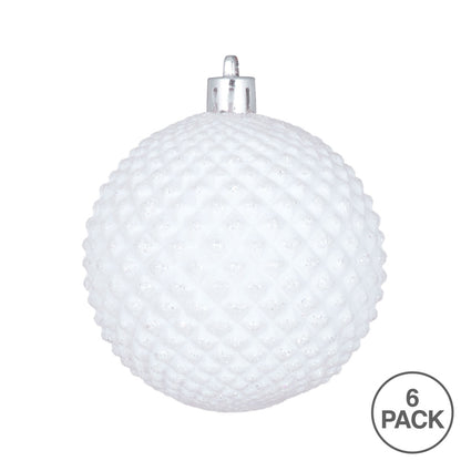 4" Durian Glitter Ball Ornament - White - Set of 6 White — view 2