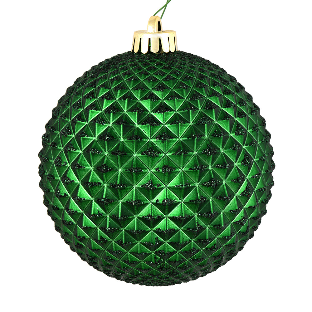 4" Durian Glitter Ball Ornament - Emerald - Set of 6 Emerald — view 1