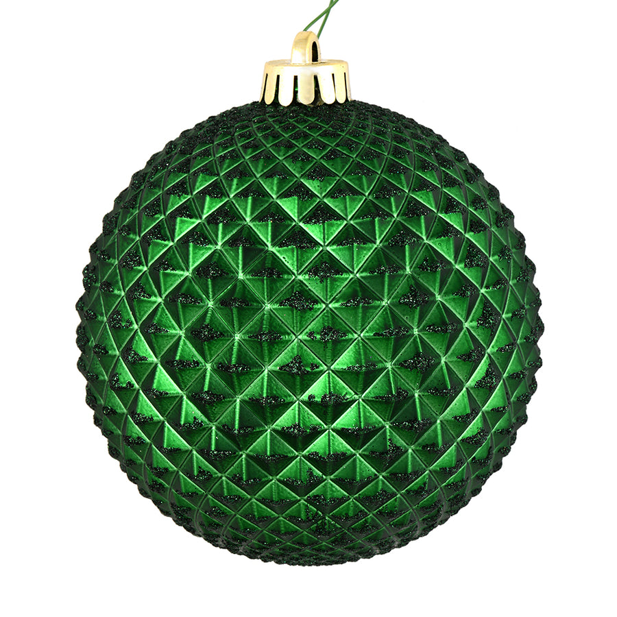 4" Durian Glitter Ball Ornament - Emerald - Set of 6
