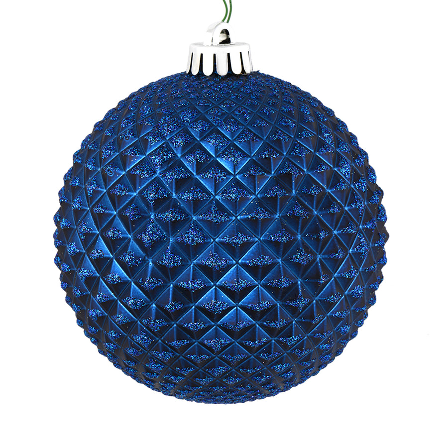 4" Durian Glitter Ball Ornament - Midnight Blue - Set of 6
