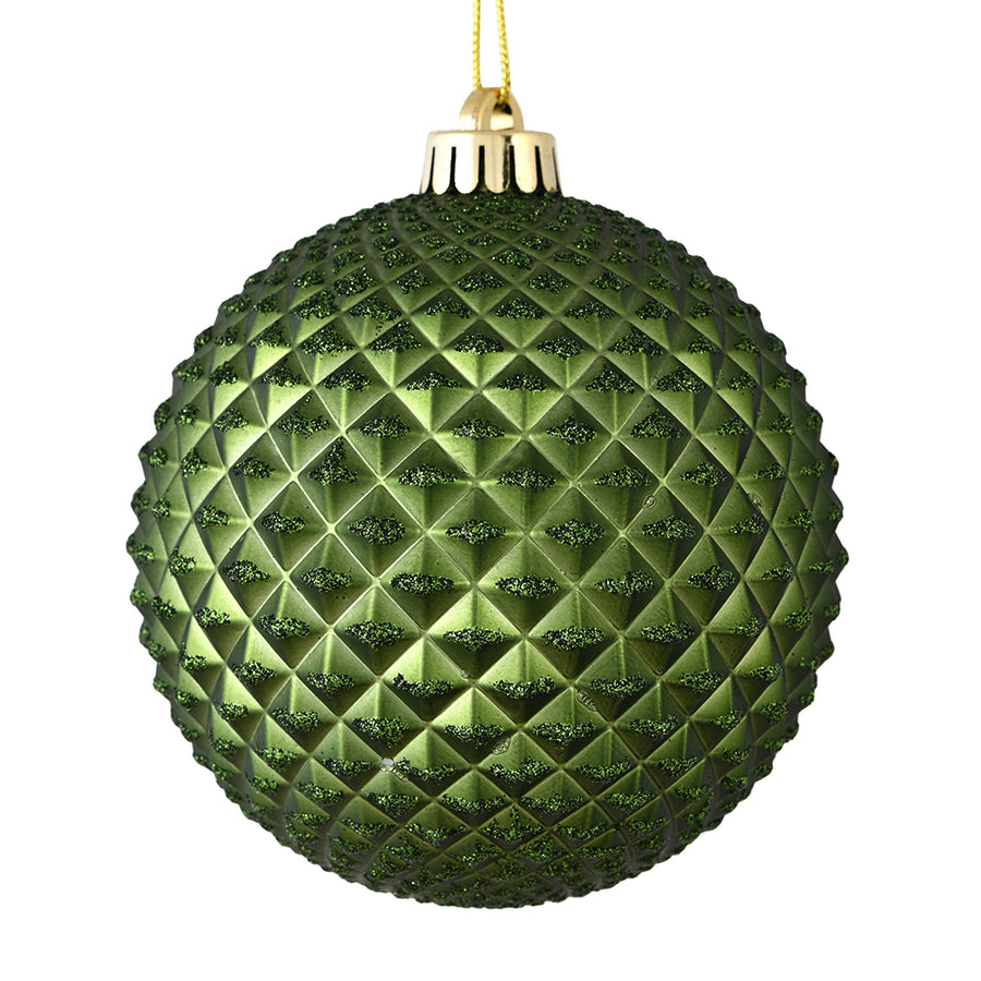 4" Durian Glitter Ball Ornament - Moss Green - Set of 6