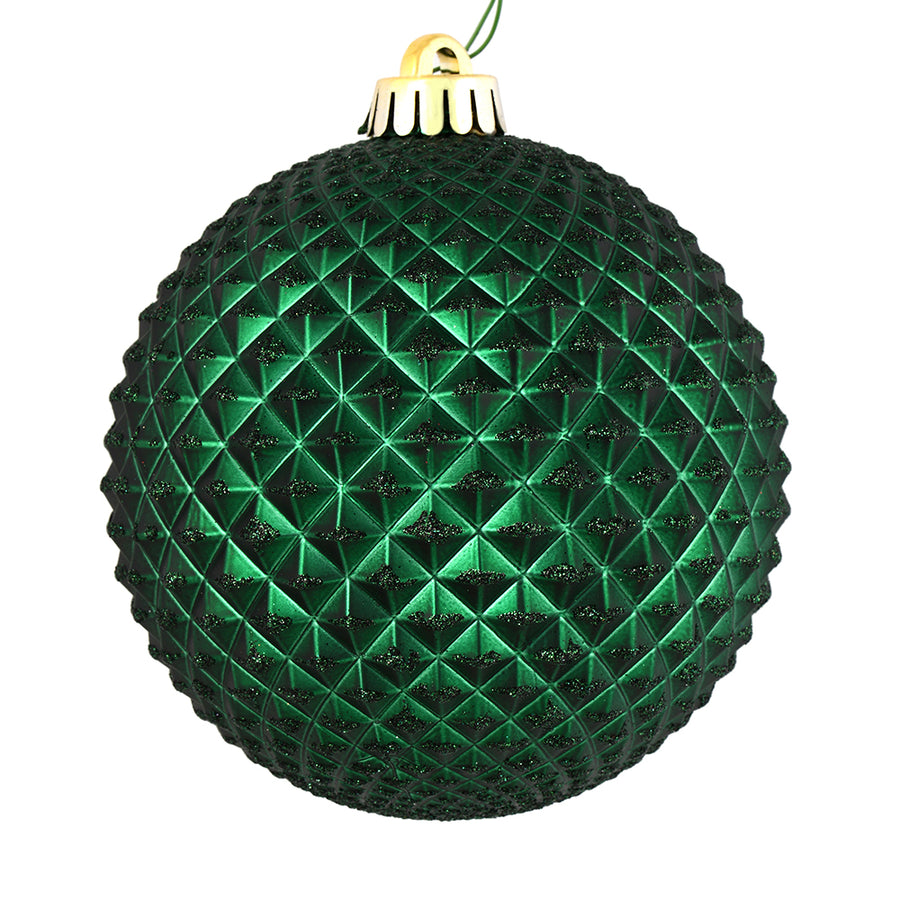 4" Durian Glitter Ball Ornament - Midnight Green - Set of 6