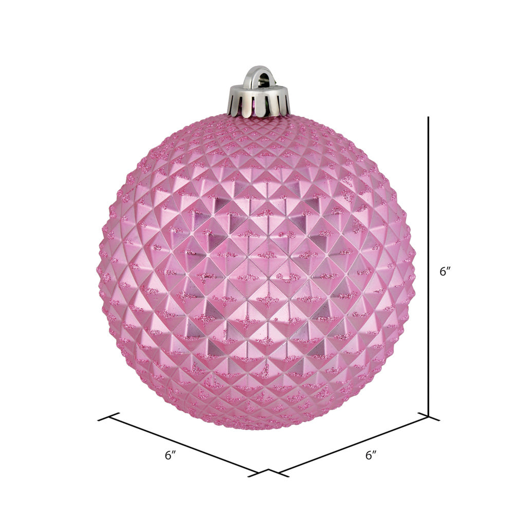 4" Durian Glitter Ball Ornament - Pink - Set of 6 Pink — view 2