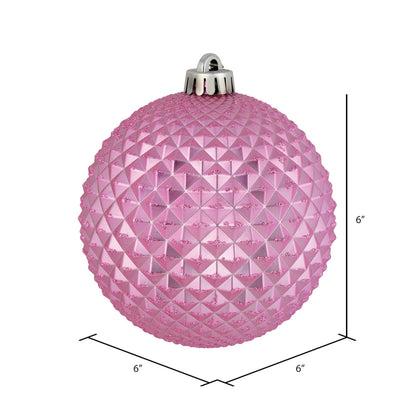 4" Durian Glitter Ball Ornament - Pink - Set of 6 Pink — view 2