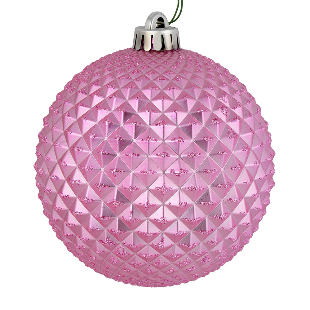 4" Durian Glitter Ball Ornament - Pink - Set of 6 Pink — view 1