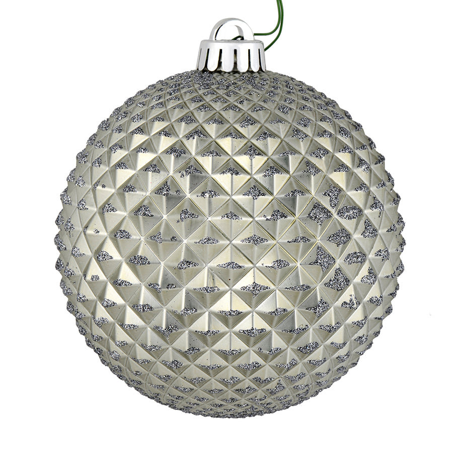 4" Durian Glitter Ball Ornament - Pewter - Set of 6
