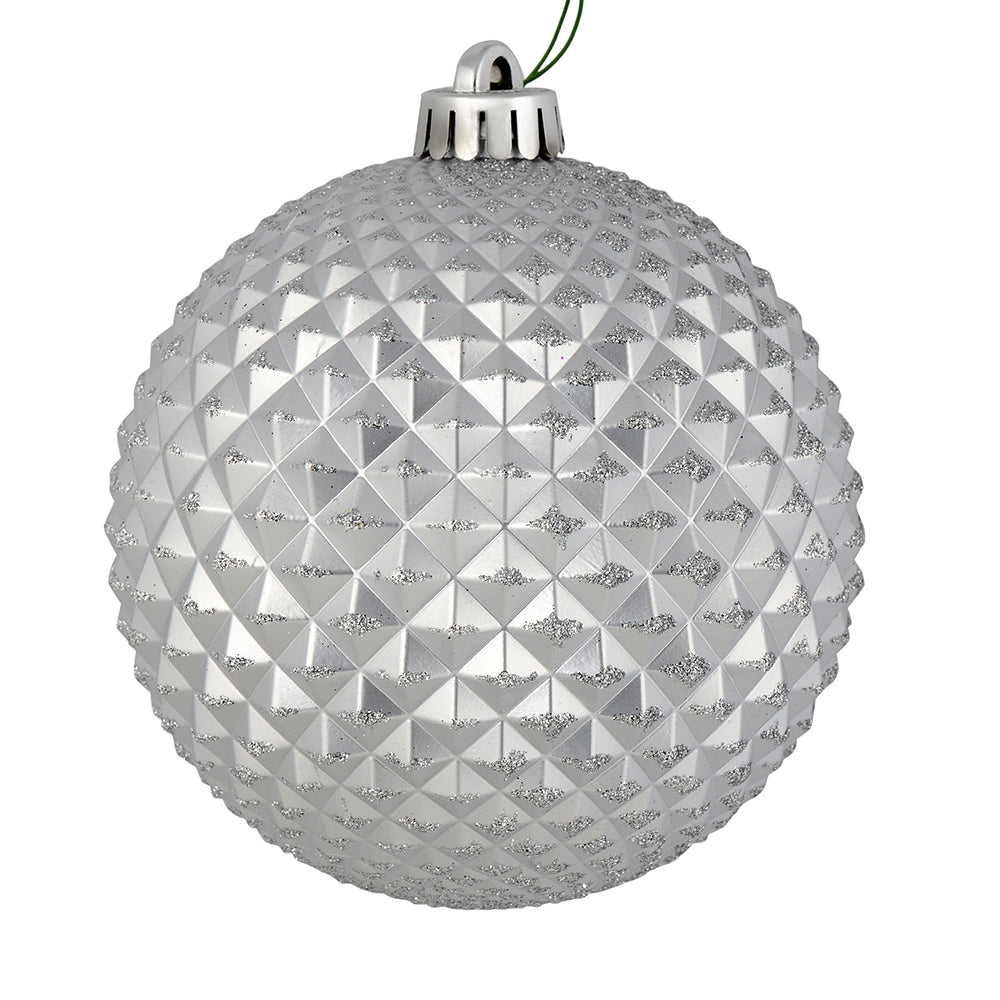 4" Durian Glitter Ball Ornament - Silver - Set of 4 Silver — view 1
