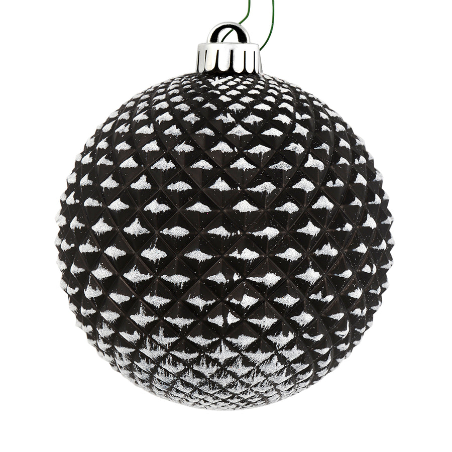 6" Durian Glitter Ball Ornament - Black - Set of 4