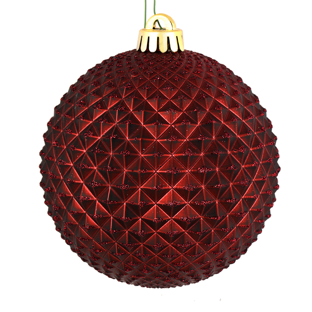 4" Durian Glitter Ball Ornament - Burgundy - Set of 4 Burgundy — view 1
