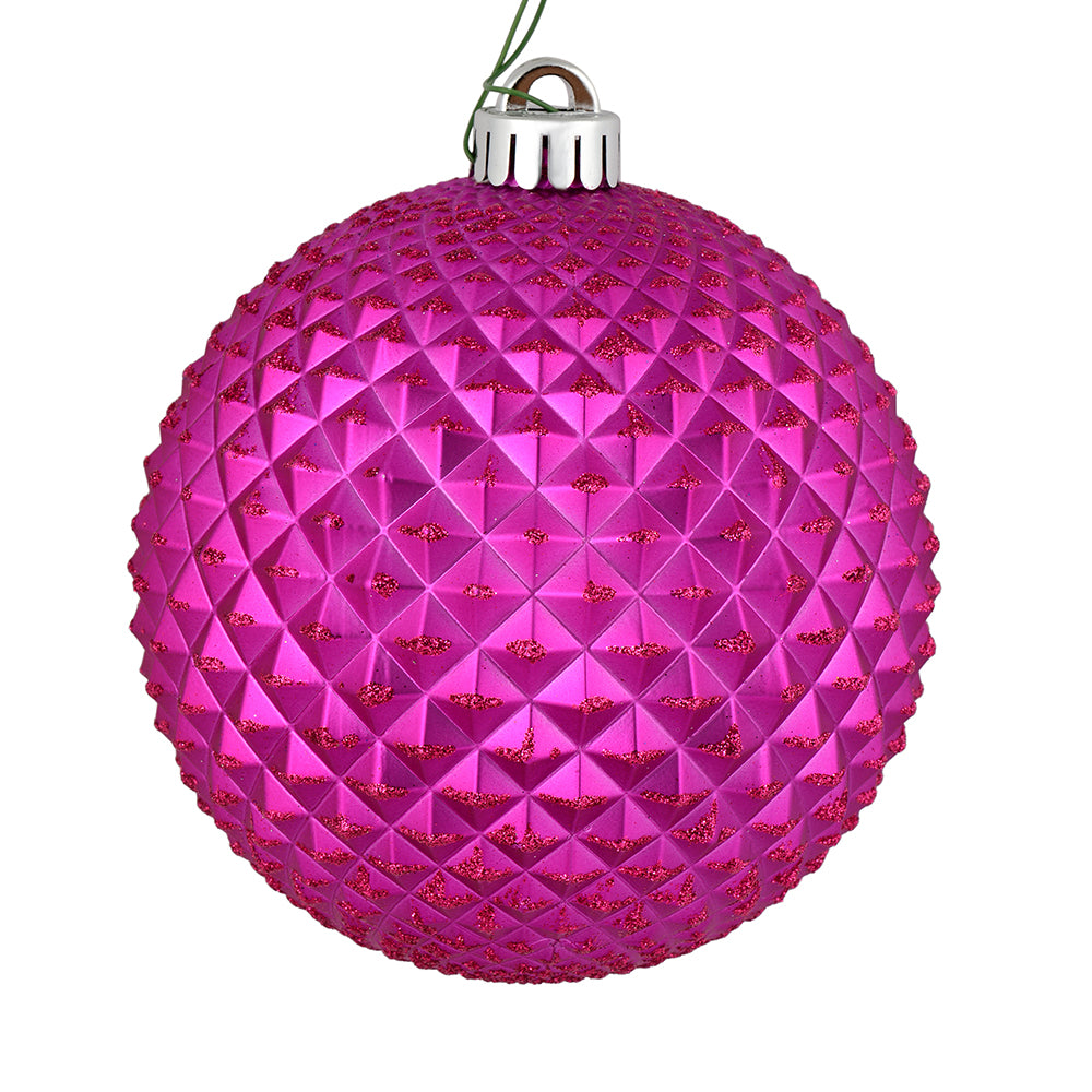 4" Durian Glitter Ball Ornament - Fuchsia - Set of 4 Fuchsia — view 1