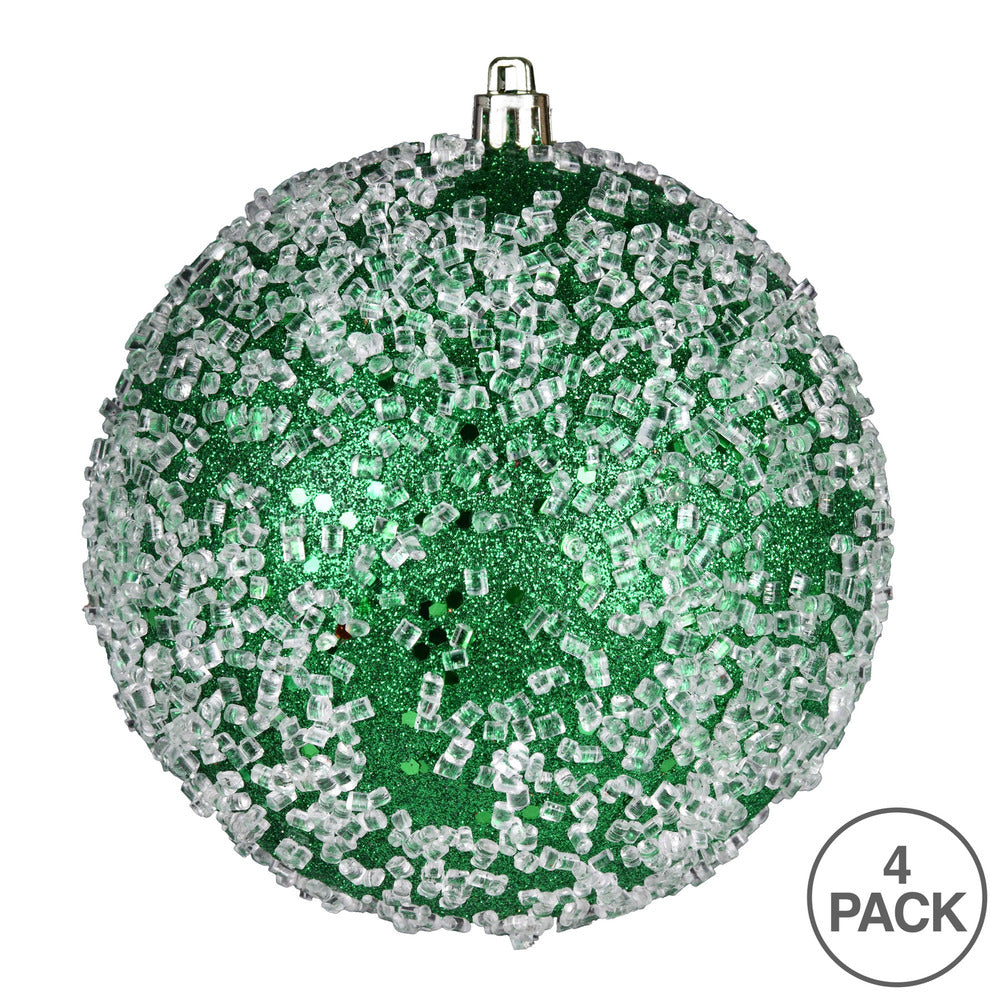 4" Glitter Hail Ball Ornament - Green - Set of 4 Green — view 3