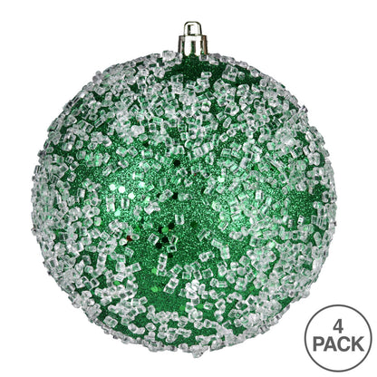 4" Glitter Hail Ball Ornament - Green - Set of 4 Green — view 3
