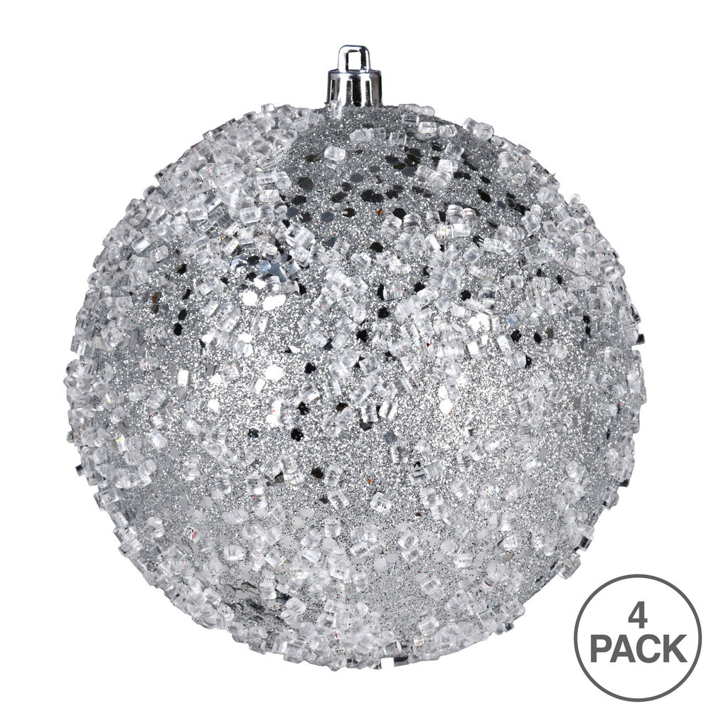 4" Glitter Hail Ball Ornament - Silver - Set of 4 Silver — view 3