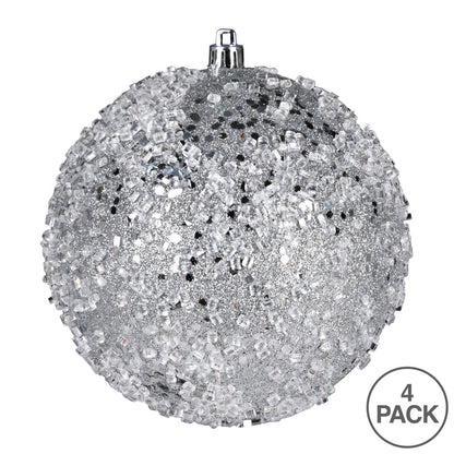 4" Glitter Hail Ball Ornament - Silver - Set of 4 Silver — view 3