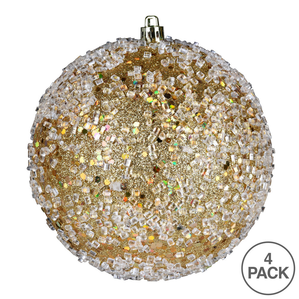 4" Glitter Hail Ball Ornament - Gold - Set of 4 Gold — view 3