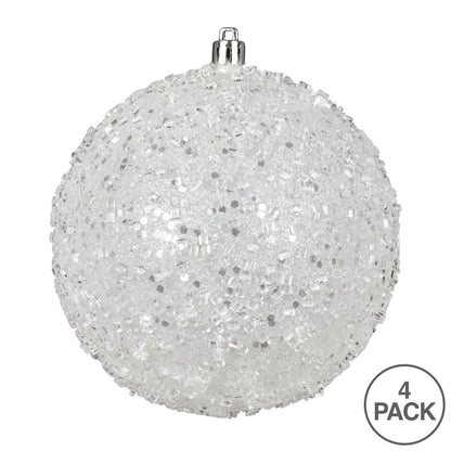 6" Glitter Hail Ball Ornament - White - Set of 4 White — view 3