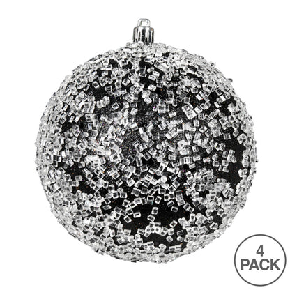 4" Glitter Hail Ball Ornament - Black - Set of 4 Black — view 3
