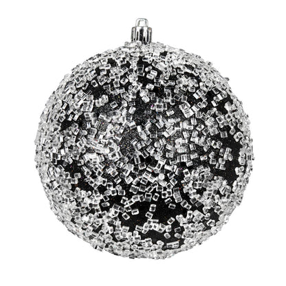 4" Glitter Hail Ball Ornament - Black - Set of 4 Black — view 1