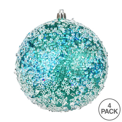 4" Glitter Hail Ball Ornament - Teal - Set of 4 Teal — view 3