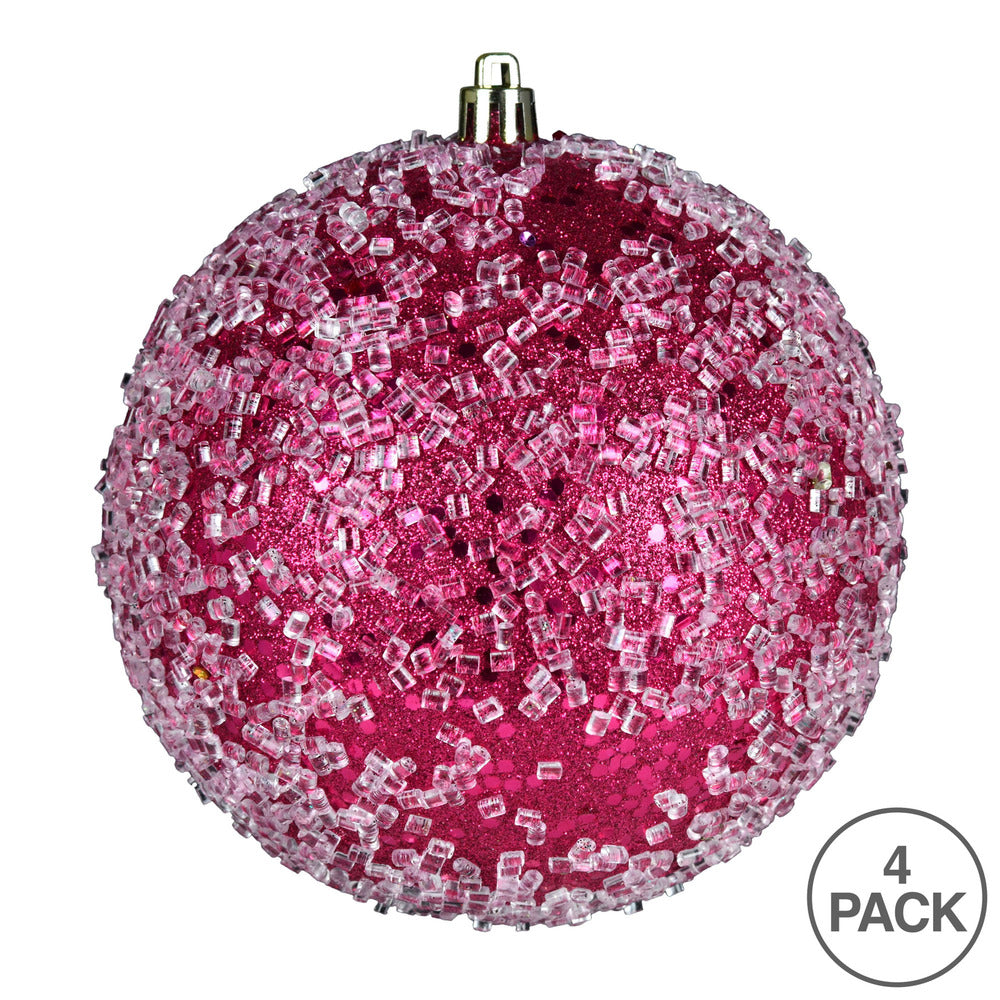 4" Glitter Hail Ball Ornament - Fuchsia - Set of 4 Fuchsia — view 3