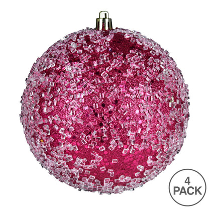 4" Glitter Hail Ball Ornament - Fuchsia - Set of 4 Fuchsia — view 3