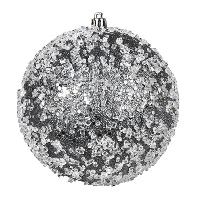 4" Glitter Hail Ball Ornament - Pewter - Set of 4 Pewter — view 1