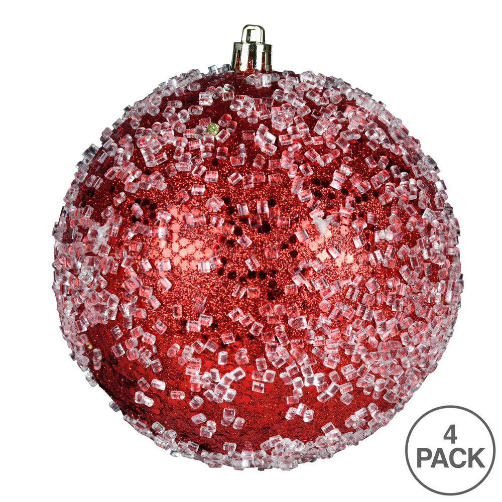 4" Glitter Hail Ball Ornament - Red Red — view 3