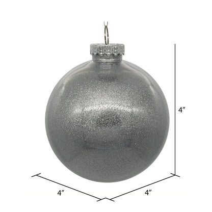 4" Glitter Clear Ball Ornament - Silver - Set of 6 Silver — view 2