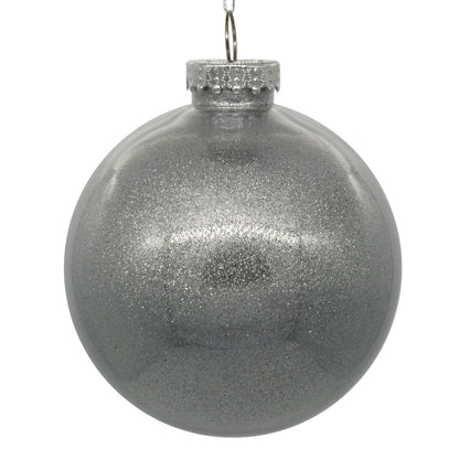 4" Glitter Clear Ball Ornament - Silver - Set of 6 Silver — view 1