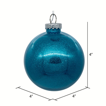 4" Glitter Clear Ball Ornament - Turquoise - Set of 6 Turquoise — view 2