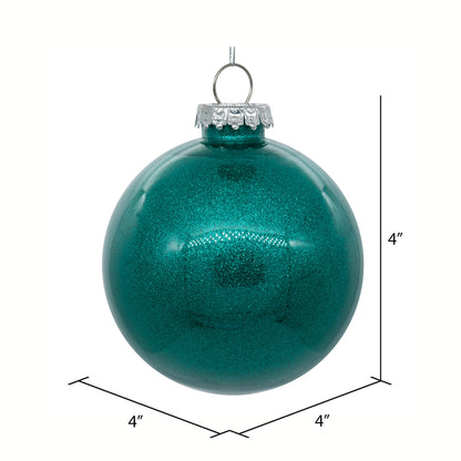 4" Glitter Clear Ball Ornament - Teal - Set of 6 Teal — view 2