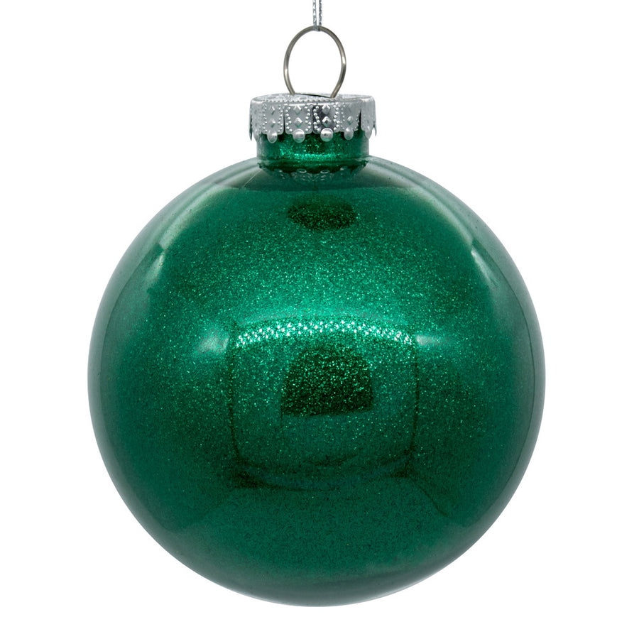 4" Glitter Clear Ball Ornament - Seafoam - Set of 6
