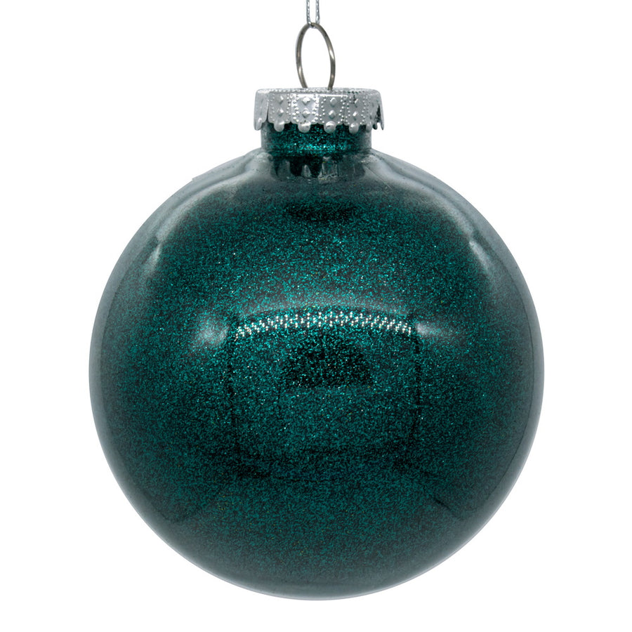 4" Glitter Clear Ball Ornament - Sea Blue - Set of 6