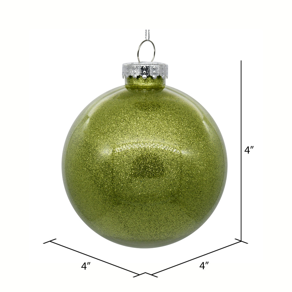 4" Glitter Clear Ball Ornament - Lime - Set of 6 Lime — view 2