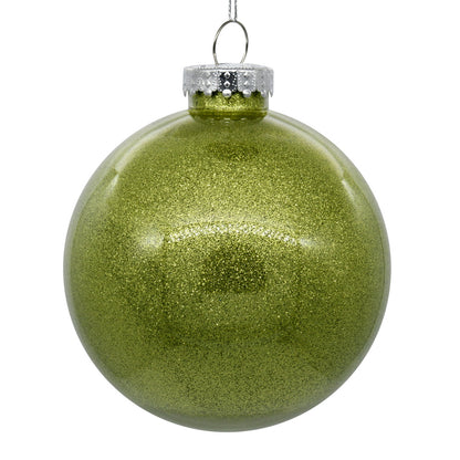 4" Glitter Clear Ball Ornament - Lime - Set of 6 Lime — view 1