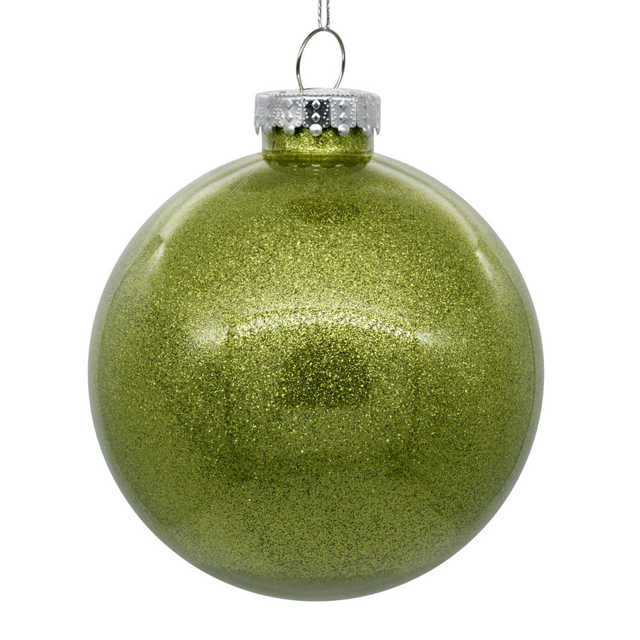 4" Glitter Clear Ball Ornament - Lime - Set of 6