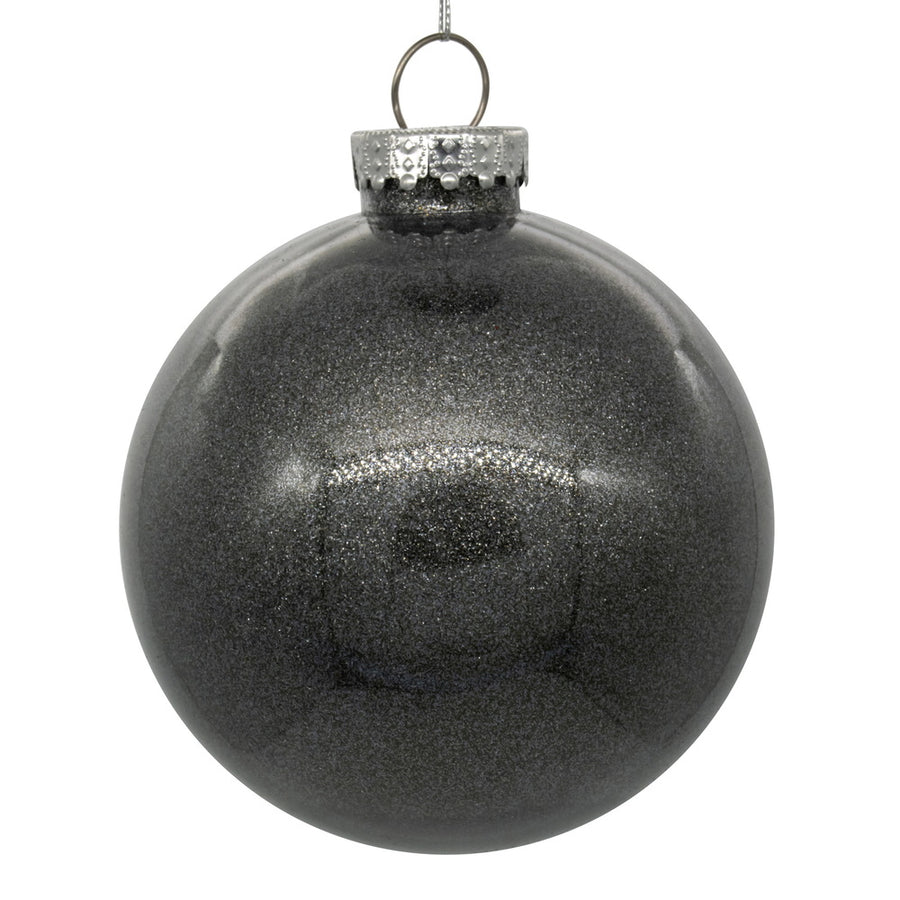 4" Glitter Clear Ball Ornament - Pewter - Set of 6