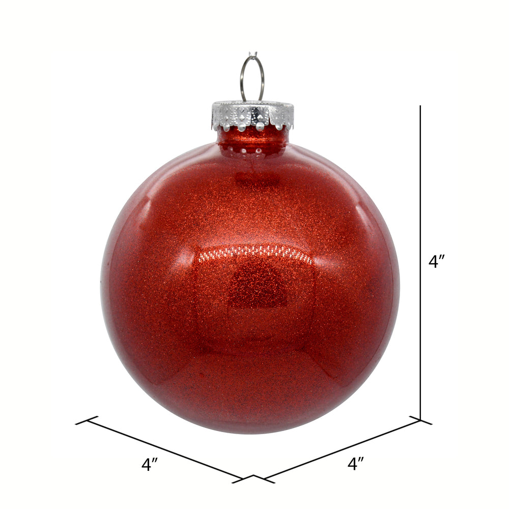 4" Glitter Clear Ball Ornament - Red - Set of 4 Red — view 2