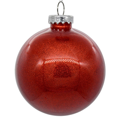 4" Glitter Clear Ball Ornament - Red - Set of 4 Red — view 1